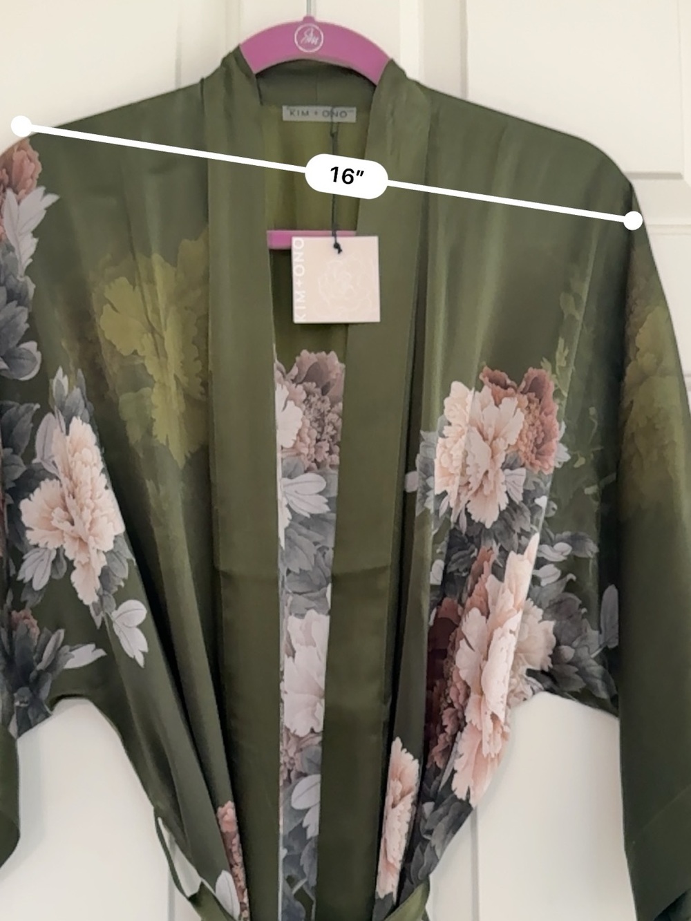 SILK KEINA LONG KIMONO ROBE Green Peonies NWT - Picture 12 of 12